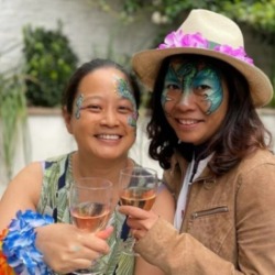 Guests at a wedding in London with face paint
