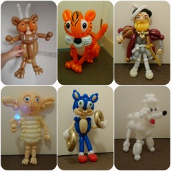 Collage of 6 detailed balloon designs sonic poodle henry 8th 