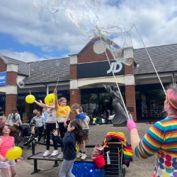 Interactive bubble show at a shopping centre family event