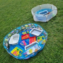 Water play equipment in a park