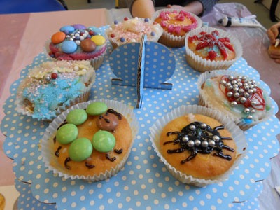 Cupcakes decorated by children at a party in London
