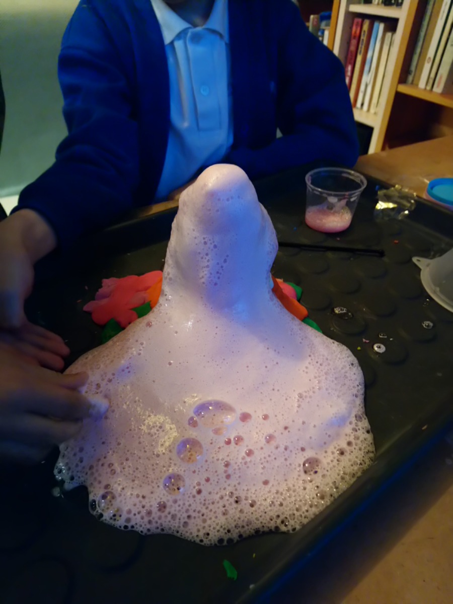 Science party volcano erupting