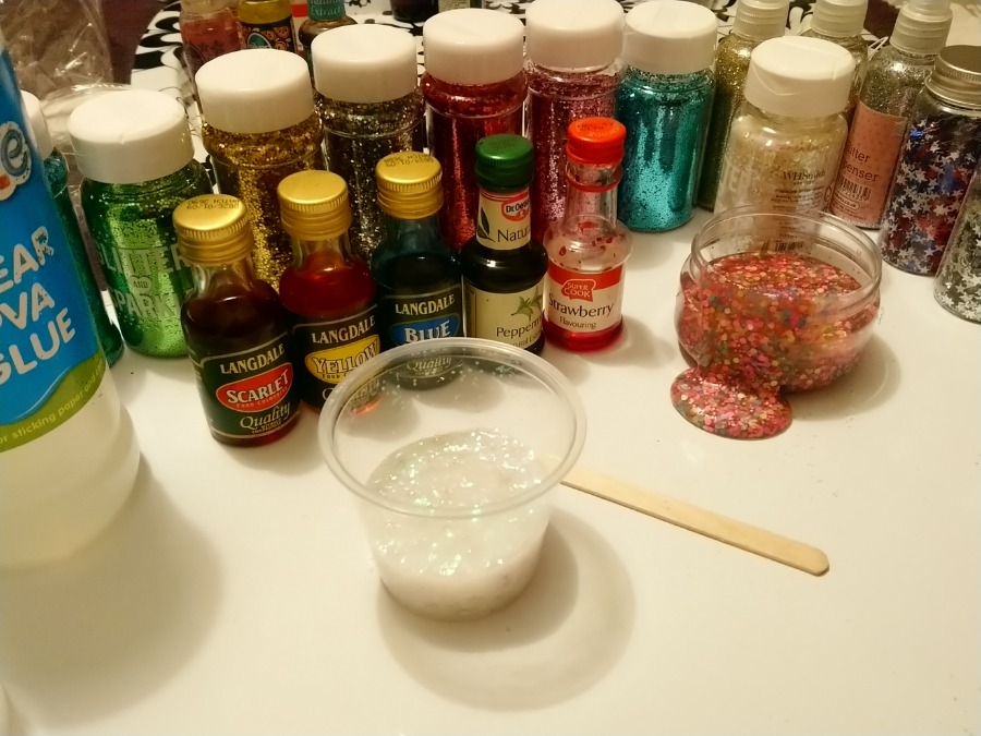 Slime making ingredients for a slime party