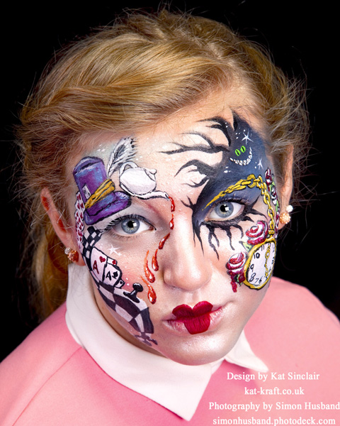 Alice in Wonderland high detailed face paint design