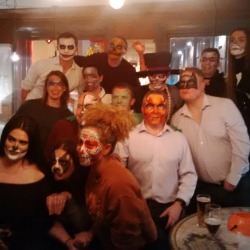 Corporate Halloween costume competition with professional event makeup