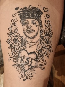 Freehand temporary tattoo in a romantic style of the rapper KSI Freehand temporary tattoo in a romantic style of the rapper KSI