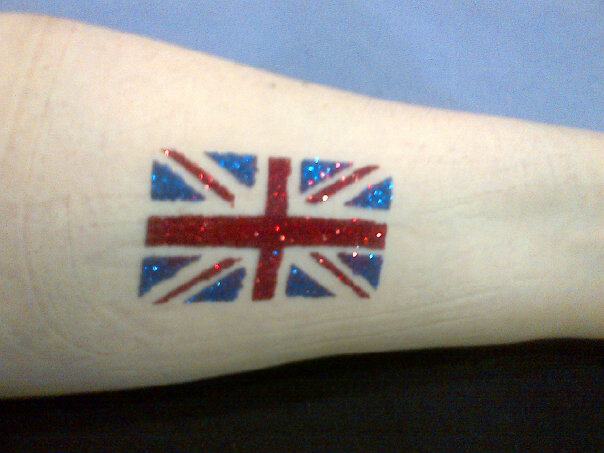 Glitter tattoo of union jack flag Glitter tattoo of union jack flag
